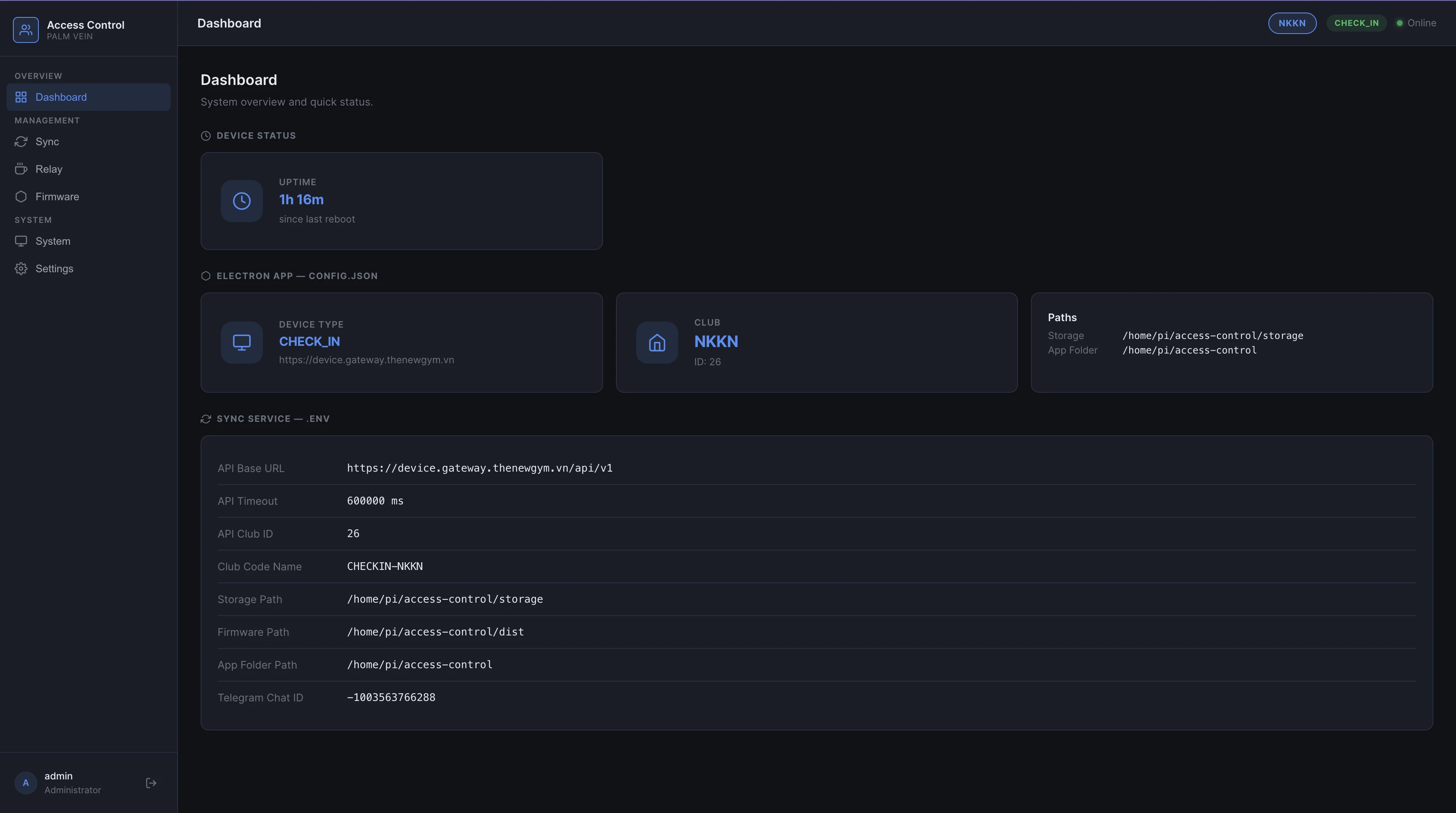 Device dashboard