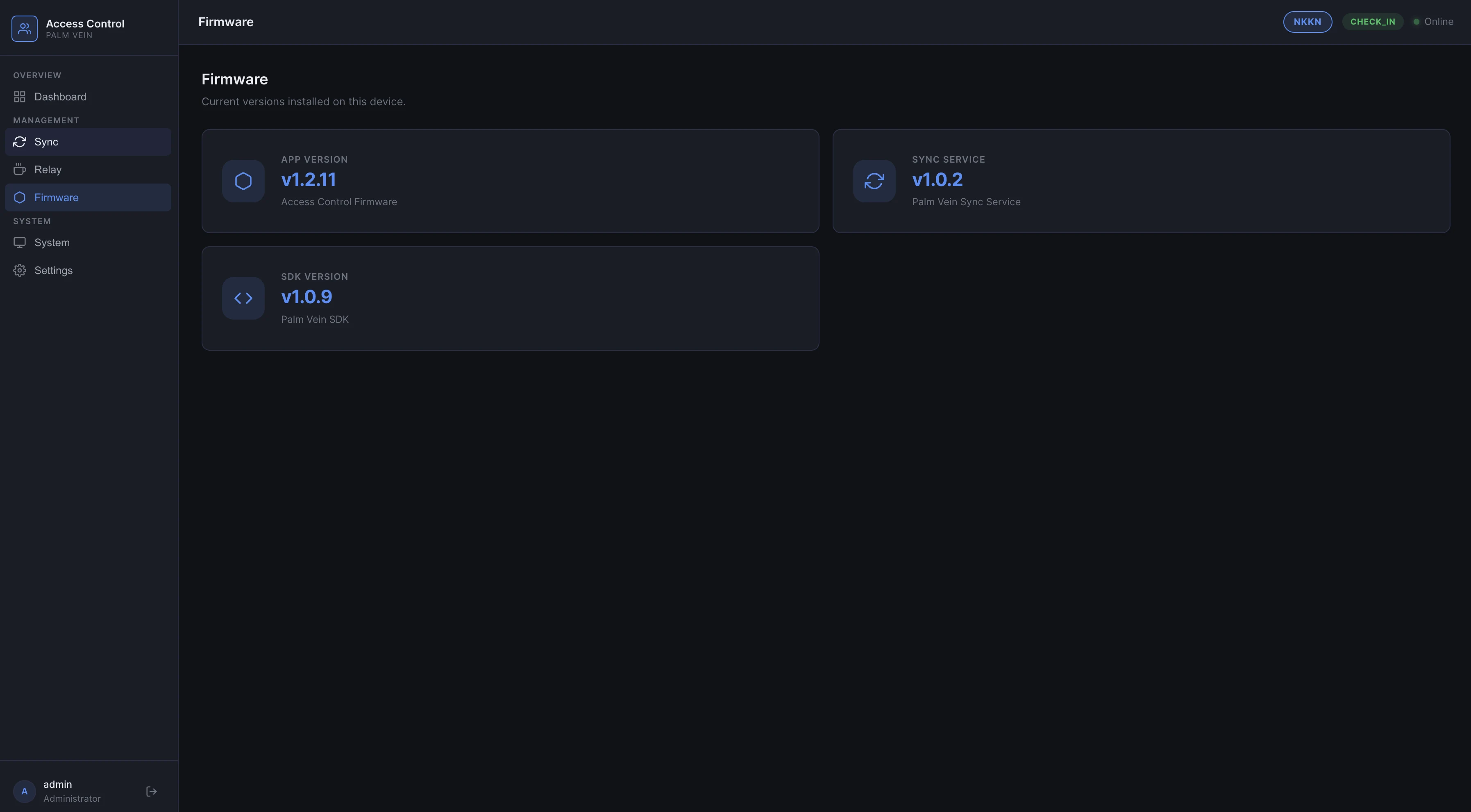 Firmware version panel