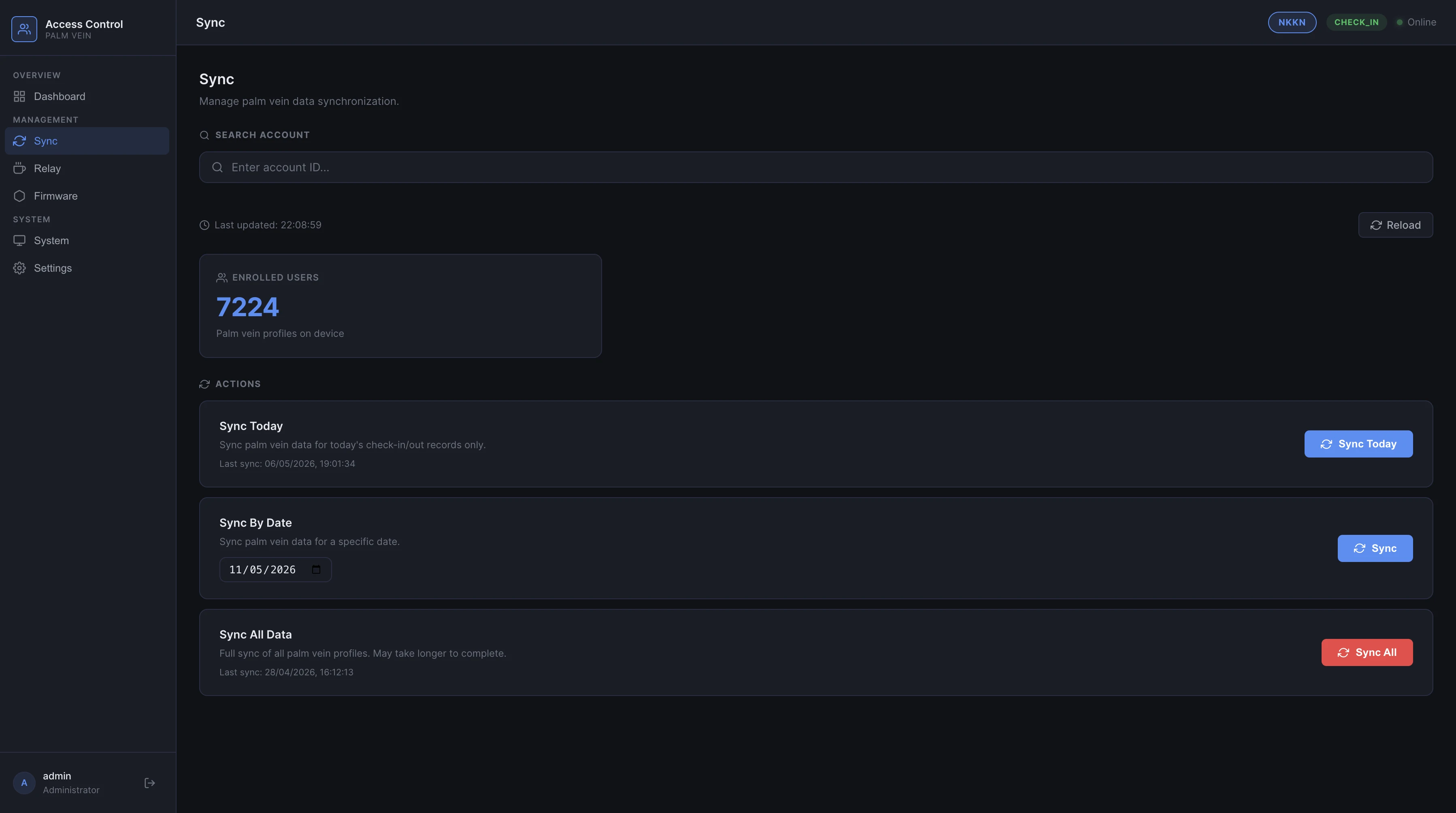 Sync management panel