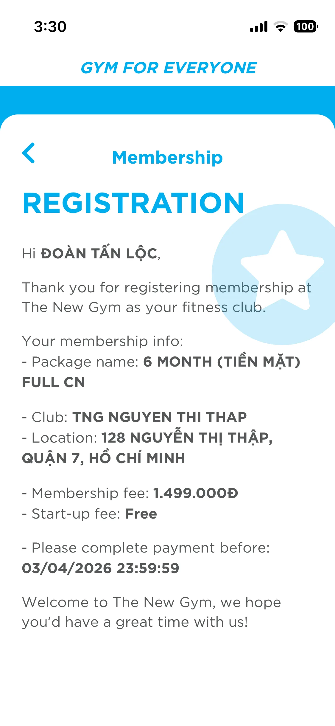 Registration confirmation