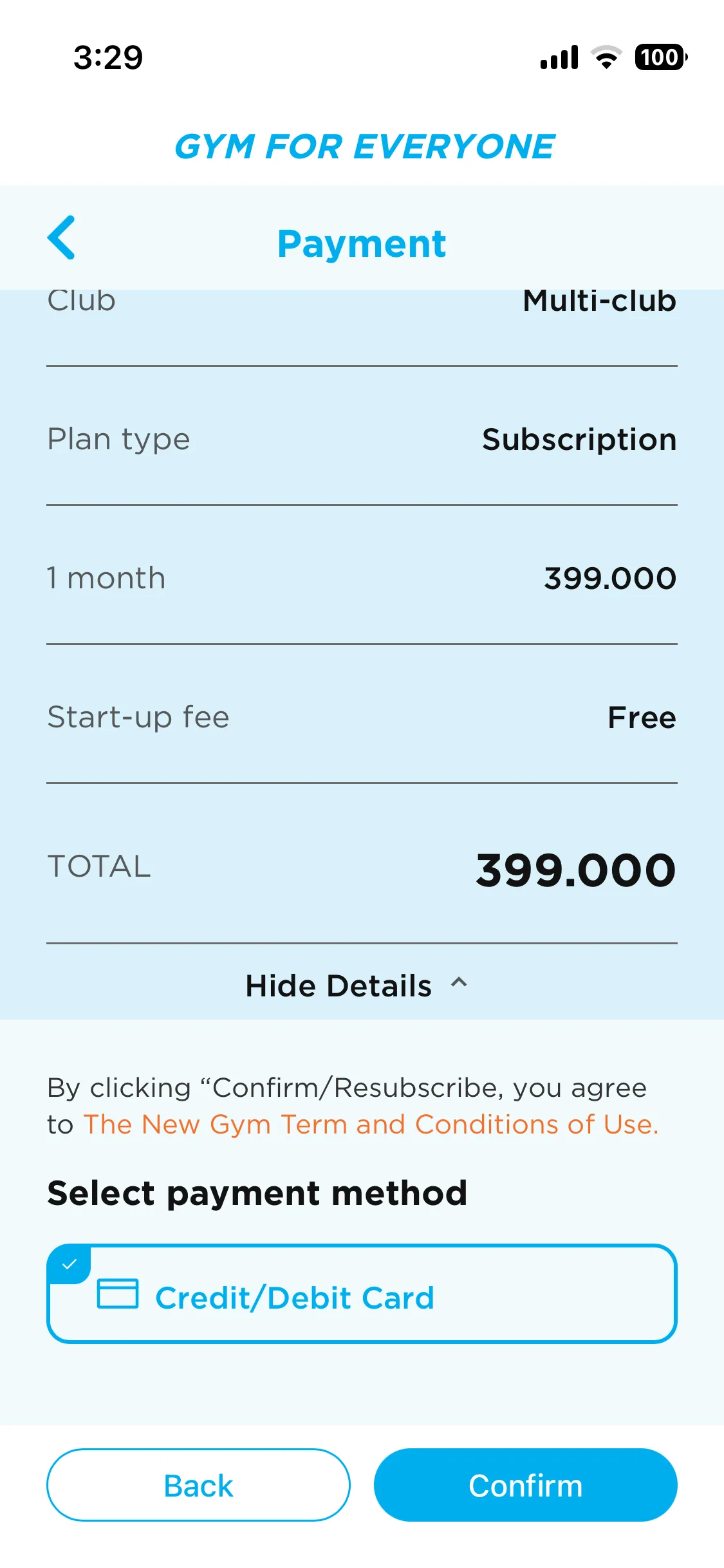 Payment summary